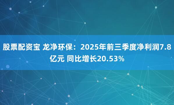 股票配资宝 龙净环保：2025年前三季度净利润7.8亿元 同比增长20.53%