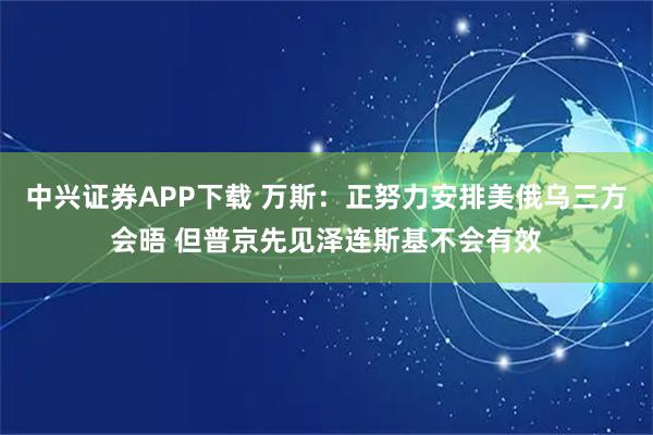 中兴证券APP下载 万斯：正努力安排美俄乌三方会晤 但普京先见泽连斯基不会有效